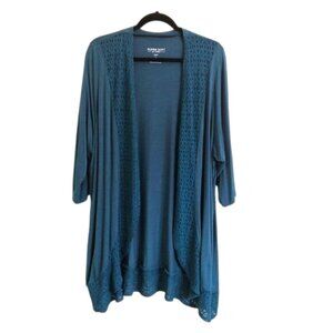 Torrid Super Soft  3/4 Sleeve Lace Trim Open Front Duster Cardigan Teal Green 3X